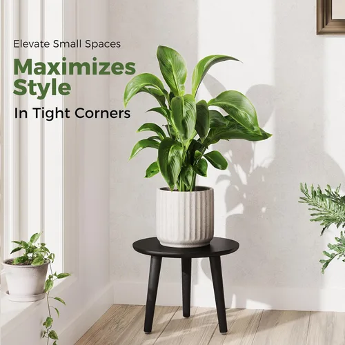 Miniatura 2 de Leaf&lull Soporte negro para plantas pequeñas para plantas grandes, taburete de madera para plantas grandes, soporte alto para plantas para sala