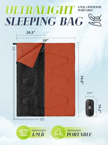 Miniatura 2 de Bessport Saco de dormir ligero, saco de dormir ultraligero para mochileros, resistente al agua durante 3 estaciones, para adultos y niños, al aire