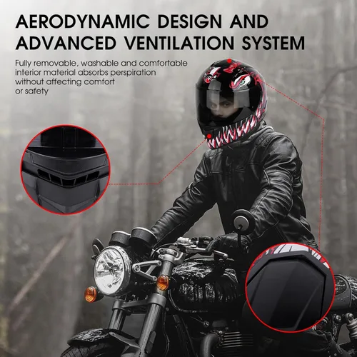 Miniatura 6 de BSDDP - Casco de motocicleta de cara completa unisex para adultos, aprobado por DOT, para motocicleta, ciclomotor, Street Bike Racing Crash