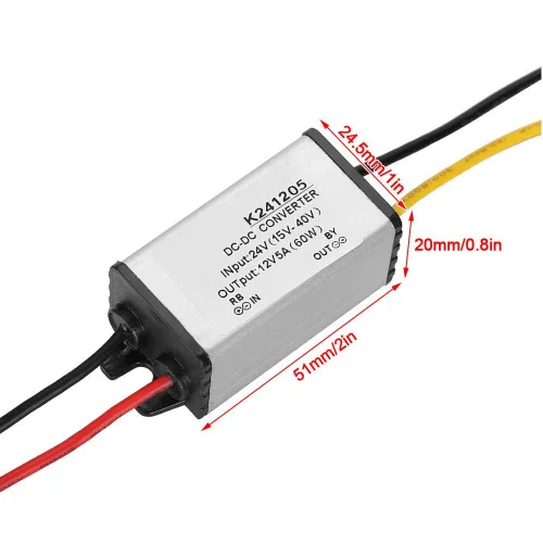 Miniatura 4 de Maxmartt Convertidor CC de 24 V a 12 V 5 A 60 W, convertidor de voltaje, adaptador de corriente CC impermeable, transformador resistente