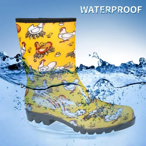 Miniatura 13 de DKSUKO Waterproof Womens Rain Boots insulated,Lightweight Rubber fashion Boots in Gardening,Warm and Comfortable Wide Calf Rain Boots with Glossy in