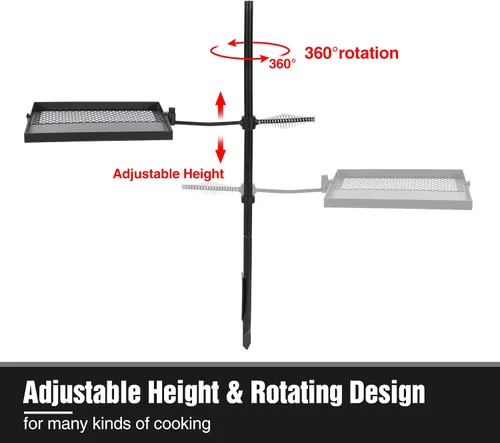 Miniatura 4 de REDCAMP Parrilla plegable giratoria para fogata, parrilla portátil para fogata sobre foso, rejilla de acero resistente y estante para fogata