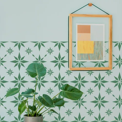 Miniatura 7 de Juego de plantillas de suelo de azulejos grandes (4 diseños, 12 x 12 pulgadas) Plantillas de pared reutilizables con patrón mexicano Juego