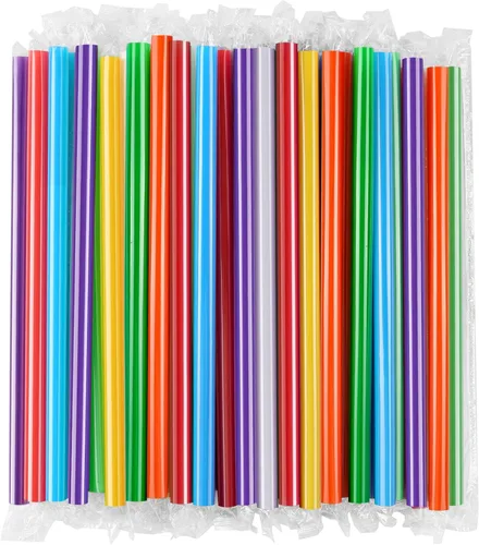 Miniatura 7 de [Envueltas individualmente] 100 popotes desechables de color negro para batidos, pajitas de plástico de boca ancha