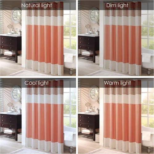 Miniatura 7 de Madison Park Amherst Cortina de ducha para baño de seda sintética, con diseño a rayas, moderna, cortinas de baño de microfibra, 72x72 pulgadas, coral