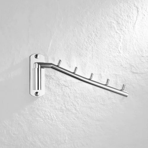 Miniatura 4 de JQK Soporte plegable para colgar ropa, soporte de gancho de brazo oscilante de acero inoxidable, sistema colgante de ropa organizador de cromado