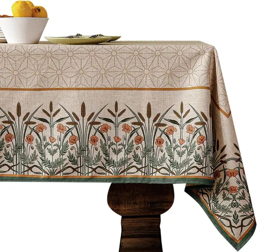 patdrea, mantel de mesa rectangular de diseño francés en color marrón claro, de lino con flores duradero transpirable, decorativo para cocina,
