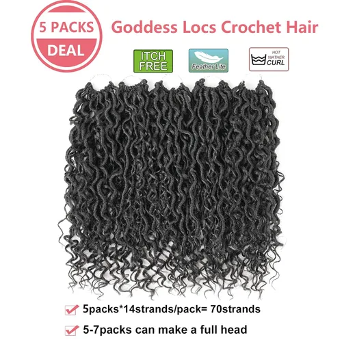 Miniatura 4 de Pelo corto bohemio de ganchillo Goddess Locs de 14 pulgadas, 5 paquetes de rastas de pelo sintético rizado para mujeres negras, suave