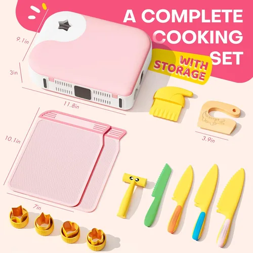 Miniatura 8 de Juego de cocina para niña pequeña con caja de almacenamiento - Juego de cocina rosa para niñas, material PP seguro, herramientas de cocina