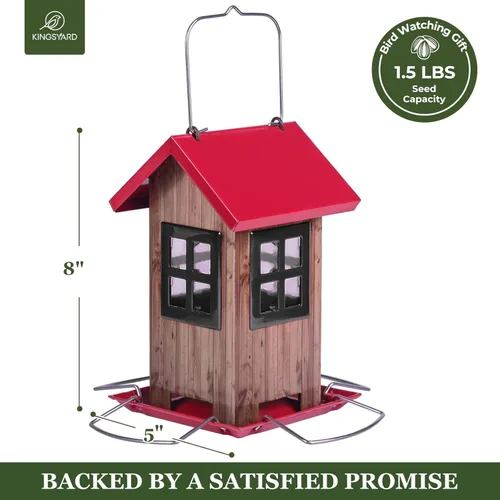 Miniatura 5 de Kingsyard Lindas casas comedero para pájaros para exteriores, comedero colgante de metal para pájaros con 4 puertos, decoraciones de jardín al aire