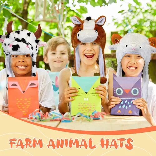 Miniatura 5 de Newcotte 6 piezas de sombreros de disfraz para niños, conjunto de sombreros de animales de felpa, accesorios de cabeza de animales divertidos
