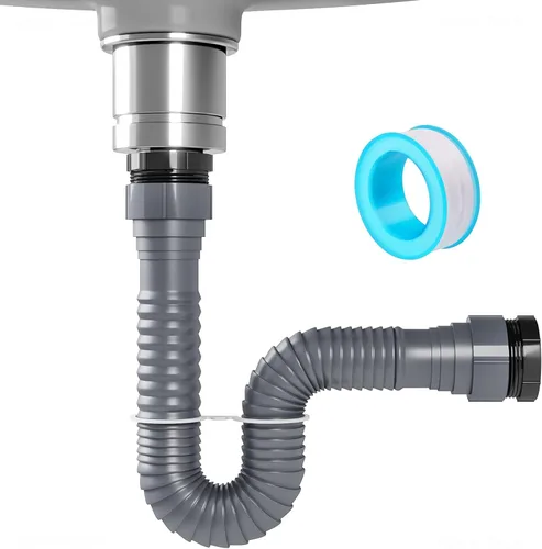 NiHome Kit de drenaje flexible P-Trap para fregadero de cocina individual, tubo de drenaje de aguas residuales universal de 1-1/2 o 1-1/4 pulgadas