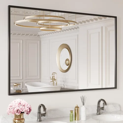 Miniatura 16 de LOAAO Espejo de Baño Rectangular de 22"X30" Negro para Pared, Marco de Aleación de Aluminio Negro Mate, Se Cuelga Vertical u Horizontalmente, Fácil