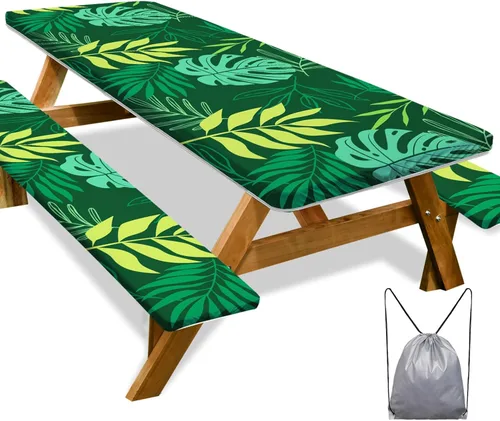 Miniatura 50 de Funda de mesa de picnic con fundas para bancos Esenciales de camping Mantel de picnic impermeable y a prueba de viento con bolsa de cordón, funda