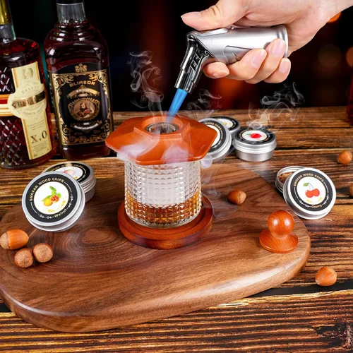 Miniatura 2 de Kit de ahumador de whisky con antorcha - chips de madera de 6 sabores, 2 vasos de whisky giratorios, 2 moldes de bolas de hielo - kit infusor