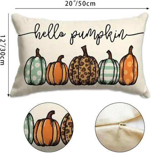 Miniatura 4 de Fundas de almohada de otoño de 12 x 20 pulgadas, diseño de leopardo, acuarela, Hello Pumpkin, para otoño, para decoración de otoño