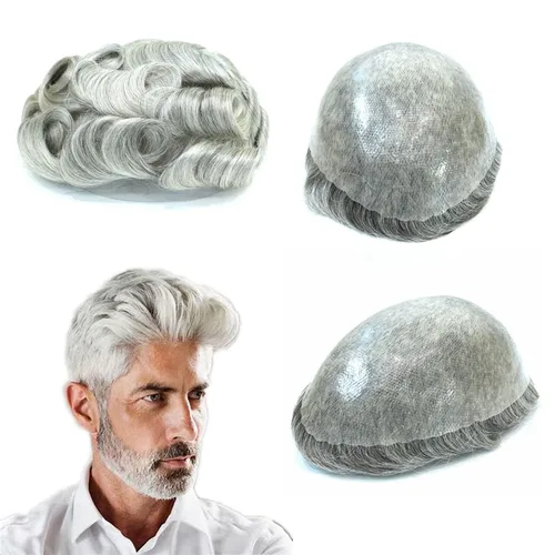 Miniatura 8 de HAIR NATURE Cabello humano Toupee para hombre, sistemas de reemplazo de cabello para hombres, 0.005 in polivinílico anudado festoneado frontal #3