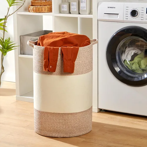 Miniatura 6 de Cesta de lavandería tejida jumbo de 90 litros, cesta de lavandería extragrande de 17 x 17 x 24 pulgadas para almacenamiento de mantas, canasta alta