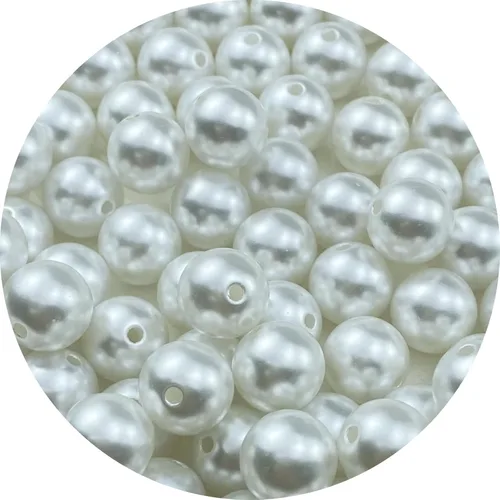 Miniatura 22 de 100 cuentas de perlas para manualidades, perlas de resina de 0.47 pulgadas para hacer joyas, cuentas redondas a granel con agujero para collares