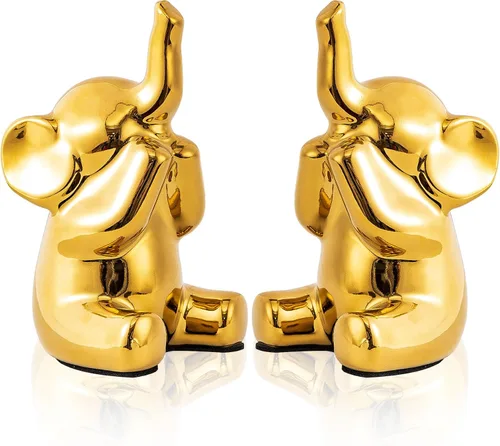 SURE YUESI Pareja amorosa de pequeñas estatuas de elefantes dorados, decoración del hogar de estilo moderno boho, figuritas decorativas para sala de