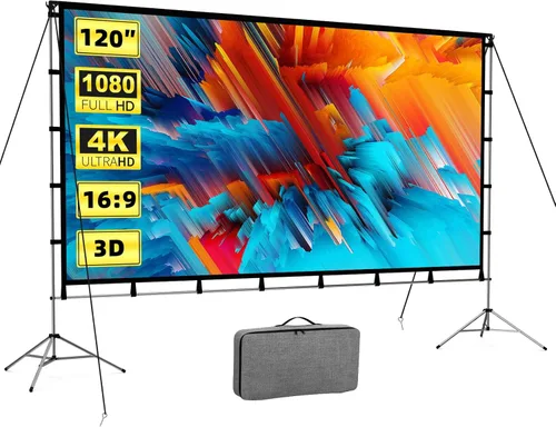 Vamvo - Pantalla de proyector para exteriores, pantalla de proyectores portátiles con soporte de aleación de aluminio, pantallas plegables de 120