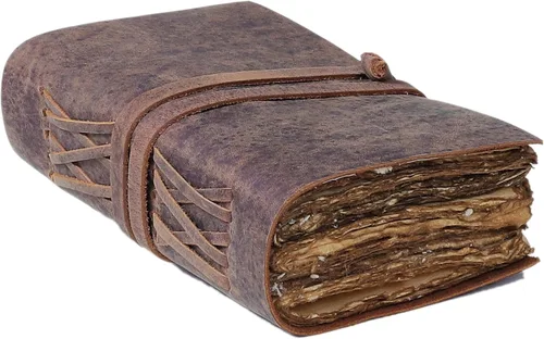 Diario de cuero vintage hecho a mano para hombres y mujeres – Diario de viaje recargable, papel antiguo con borde de cubierta, cuaderno de escritura
