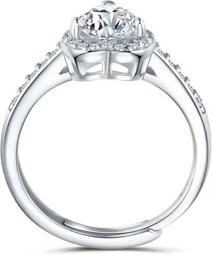 Miniatura 4 de Atylyk Anillo de compromiso ajustable de moissanita de 1 quilate de plata de ley 925, anillos solitarios para mujer