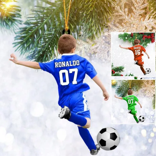 Miniatura 19 de Adorno de fútbol personalizado, adorno de Navidad de jugador de fútbol personalizado con nombre y número, regalo deportivo único para hombres