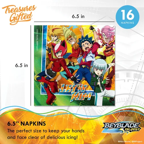 Miniatura 3 de Treasures Gifted BEYBLADE BURST - Suministros para fiestas con licencia oficial – Paquete de 16 servilletas – Decoraciones de cumpleaños BEYBLADE