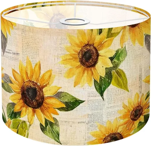 Drum Lamp Shade seamless hand drawn vibrant yellow watercolor sunflowers Lampshade for Floor Lamps Table Lamps Pendant Light 11"x8.9" Large Lamp