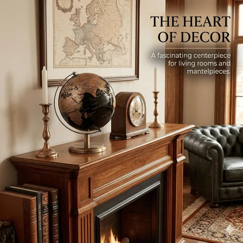 Miniatura 2 de Globo del mundo pequeño de 6 pulgadas con soporte de bronce antiguo, decoración de escritorio de tierra negra y dorada para niños y adultos, globo