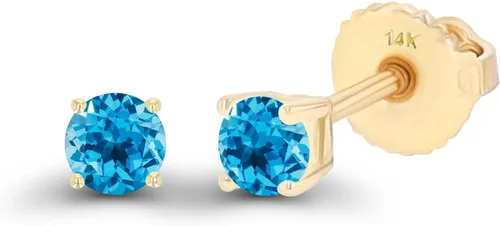 Miniatura 2 de Aretes de tuerca con rosca de oro macizo de 14 quilates, hipoalergénicos, redondos, con piedra natal auténtica, solitario, circonita