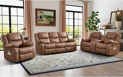 Miniatura 25 de EBELLO Juego de sofá reclinable manual de 2 piezas, juego de sofá reclinable de piel sintética para sala de estar, incluye sofá reclinable de dos