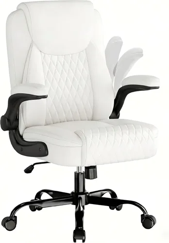 Miniatura 10 de COMHOMA Silla de oficina de cuero, silla de escritorio para computadora con brazos abatibles y respaldo ergonómico, silla ejecutiva resistente