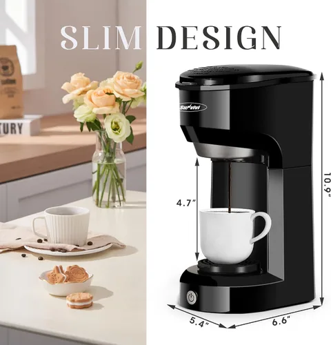 Miniatura 6 de Cafetera individual K Cup para café en cápsulas y molido, filtro permanente, café con tanque de 6-14 onzas botón de una pulsación, negra Negro