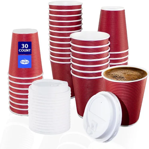 Miniatura 9 de Nicole Home Collection Vasos desechables de papel ondulado de doble pared con tapas para bebidas calientes, paquete de 30 tazas de café, 16 onzas