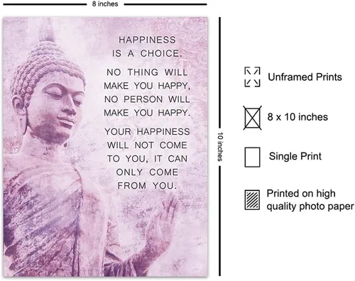 Miniatura 2 de Budismo Happiness Cita – Póster inspirador – Decoración de pared Zen New Age – Decoración del hogar para spa, sala de meditación, estudio de yoga