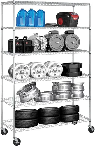 Miniatura 16 de Estantería de alambre resistente de 6 niveles, capacidad de 2100 libras, estante de almacenamiento de metal NSF ajustable con ruedas, 45 pulgadas