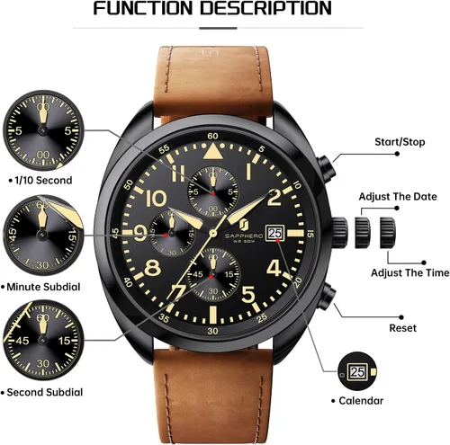 Miniatura 5 de SAPPHERO Reloj de lujo para hombre, resistente al agua, 164.0 ft, correa de silicona, analógico, de cuarzo, con fecha, reloj de pulsera clásico