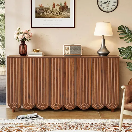 Miniatura 10 de weselon Gabinete Accent con Líneas Talladas, Aparador Moderno con Estantes Ajustables, Gabinetes de Almacenamiento Decorativos para Dormitorio, Sala