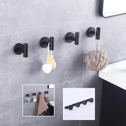 Miniatura 5 de GERZWY Gancho de baño negro mate para abrigos, SUS 304 de acero inoxidable para toalla/bata, gancho para ropa para baño, cocina, estilo moderno