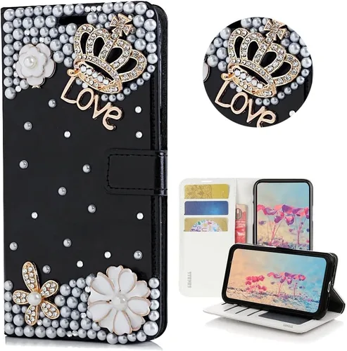 Miniatura 6 de Bling Wallet - Funda para teléfono compatible con OnePlus Nord N30 5G, elegante, hecha a mano en 3D con diseño de mariposas y flores, diseño floral