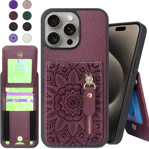 Harryshell Funda compatible con iPhone 13 Pro Max con ranuras para tarjetas [capacidad para hasta 6 tarjetas] Función de soporte, bolsillo con