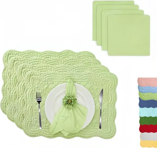Miniatura 10 de Juego de 4 manteles individuales acolchados de algodón con servilletas a juego, manteles de mesa y servilletas de tela 100% algodón, juego de 8