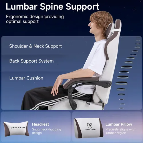 Miniatura 8 de GTPLAYER Silla para videojuegos, sillas de videojuegos con reposapiés y soporte lumbar, silla de computadora para adultos con respaldo extendido