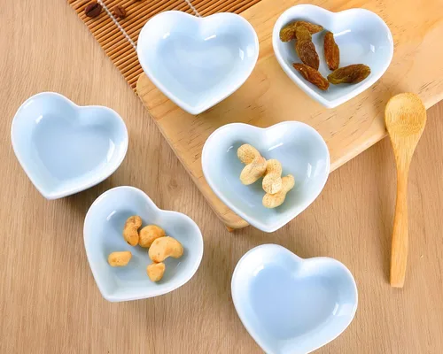 Miniatura 5 de WHJY Blue Love - Cuenco lateral de cerámica azul en forma de corazón, cuenco lateral de porcelana contemporánea, platos para condimentos, platos