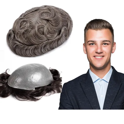 Miniatura 35 de GEXWORLDWIDE GEX 62 colores tupé para hombres 0.002 in piel ultra fina V-loop 8x10 pulgadas cabello humano conjunto gris densidad densidad densidad