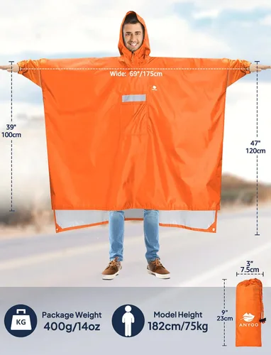 Miniatura 153 de ANYOO Poncho de lluvia con capucha para adultos, impermeable, ligero, para hombres y mujeres, chaqueta de lluvia reutilizable para emergencias al