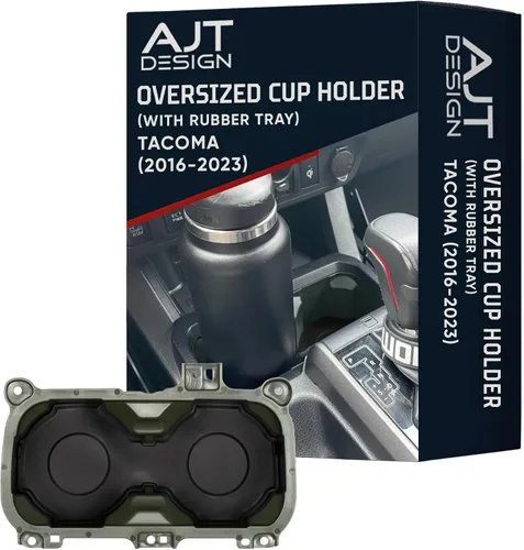 AJT DESIGN Portavasos de gran tamaño con bandeja compatible con Toyota Tacoma 2016-2023 | Se adapta a botellas de 3.65 pulgadas | Organizador de