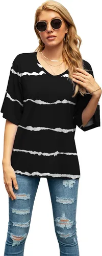 Miniatura 5 de SUEANI - Camiseta de cuello en V para mujer, diseño holgado con manga 34 acampanada